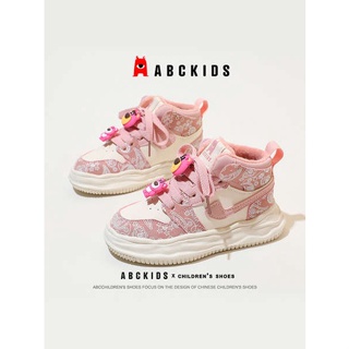 abckids兒童童鞋2023冬季新款二棉鞋高幫運動鞋女童鞋子刷毛板鞋