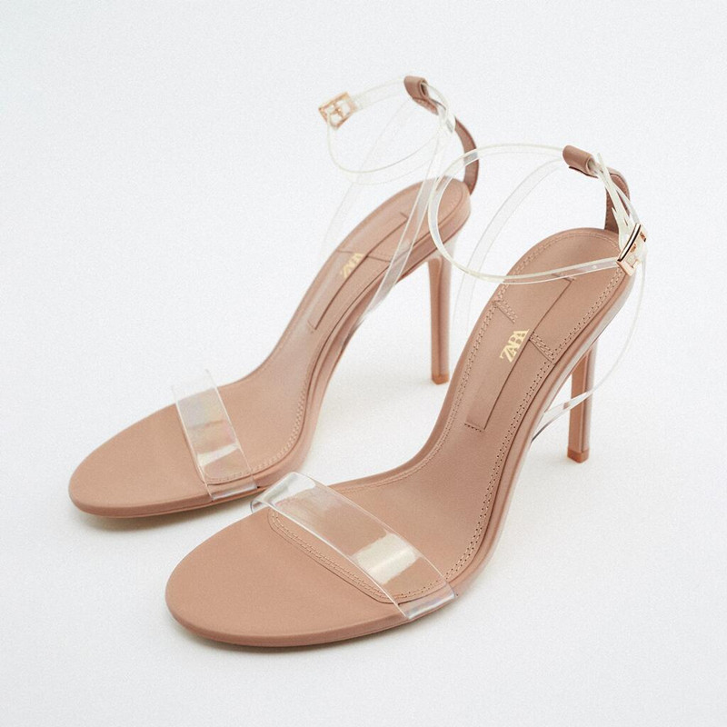 ZARA2023年夏季新品女鞋米色透明氣質仙女法式高跟鞋細跟一字帶涼鞋