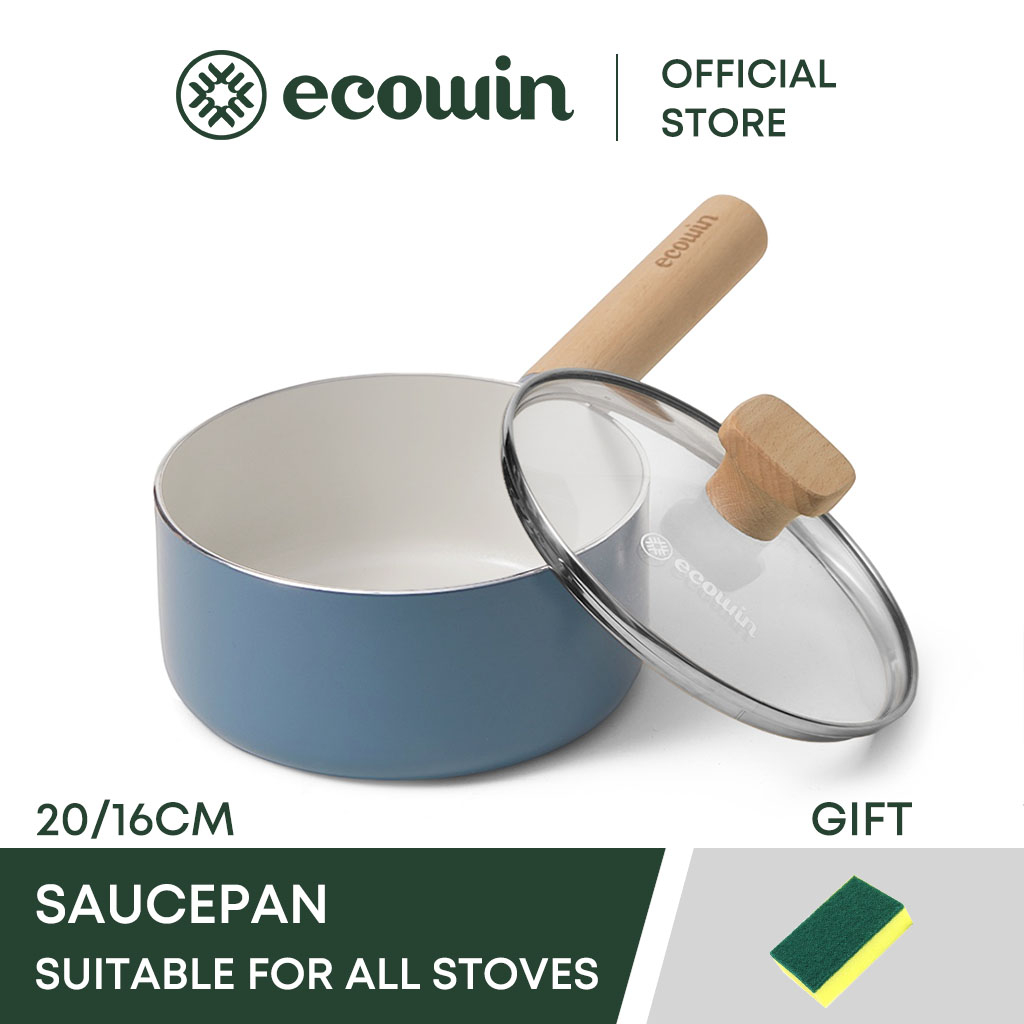 Ecowin Cookware Sky Blue 系列不粘塗層麥克鍋帶蓋平底鍋 PFOA PTFE 適用於所有爐灶燃氣感