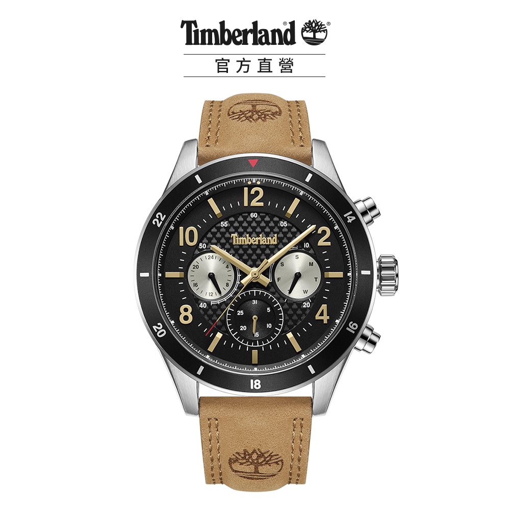【Timberland】手錶 男錶 HOOKSETT系列 46mm 熊貓面潮流多功能 皮革錶(TDWGF2201002)