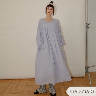 AFAD MADE-棉麻澎袖寬版口袋長版洋裝【21030041】