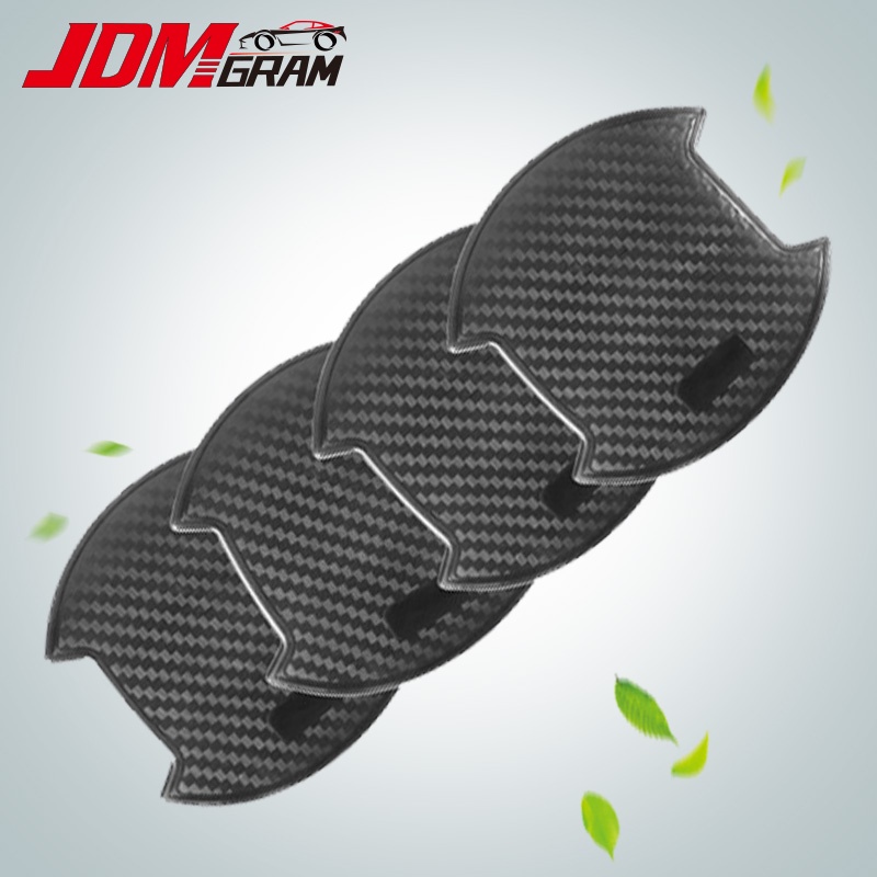 Jdmgram 碳纖維汽車碗貼紙通用矽膠套 4 件汽車門把手粘合劑防刮保護汽車外飾配件