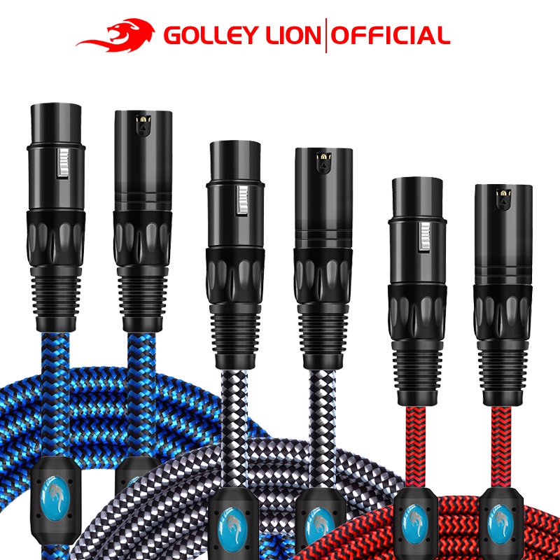 Golley LION 3 針 XLR 公對母平衡音頻線,用於麥克風紅色白色藍色編織套管 22AWG