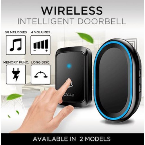 CACAZI Home Wireless Doorbell LED Night light 300M Remote