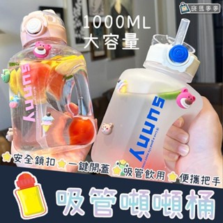 【台灣現貨+發票】吸管墩墩桶1000ml【斑馬麥麥】小吨桶水壺 大容量吸管杯 運動健身水壺 便攜杯