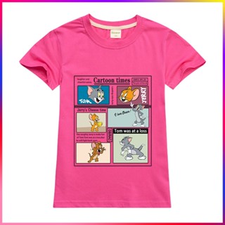 Tom and Jerry T 卹卡通印花男孩女孩短袖潮流夏季新款時尚休閒兒童運動上衣 3-15Y