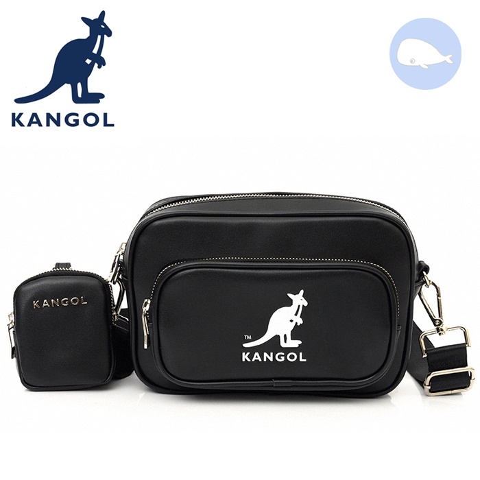 【小鯨魚包包館】KANGOL 英國袋鼠 側背包 斜背包 62251716 黑色 米白