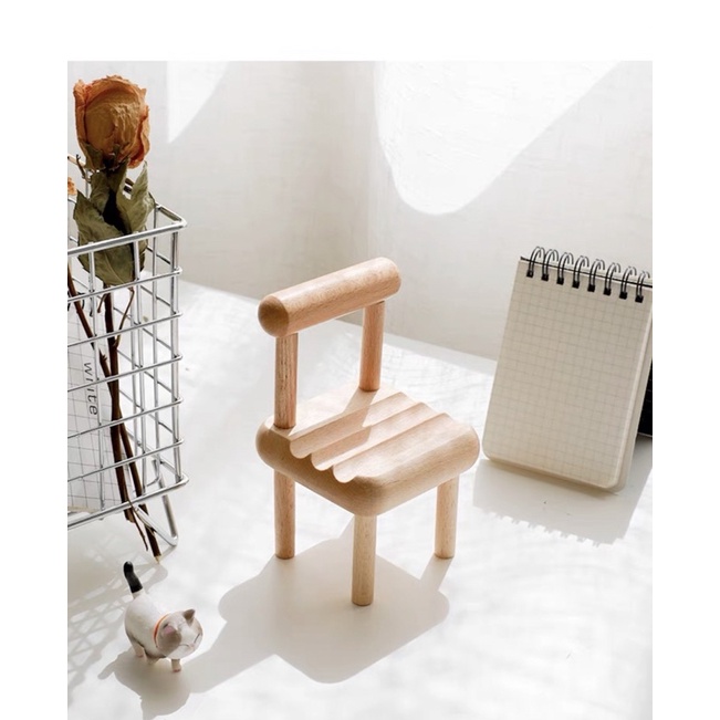 現貨🦊可可愛愛 實木櫸木 椅子造型 手機支架 擺飾 裝飾 懶人平板支架