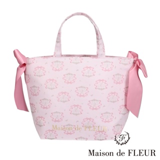 Maison de FLEUR 9週年紀念玫瑰印花雙緞帶手提包(8A23F0J5900)