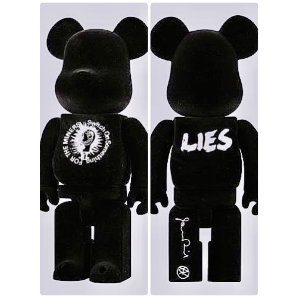 【BE@RBRICK】 400% 庫柏力克熊 Lies 2009年 經典老熊 Jamie Reid 聯名款 黑植絨