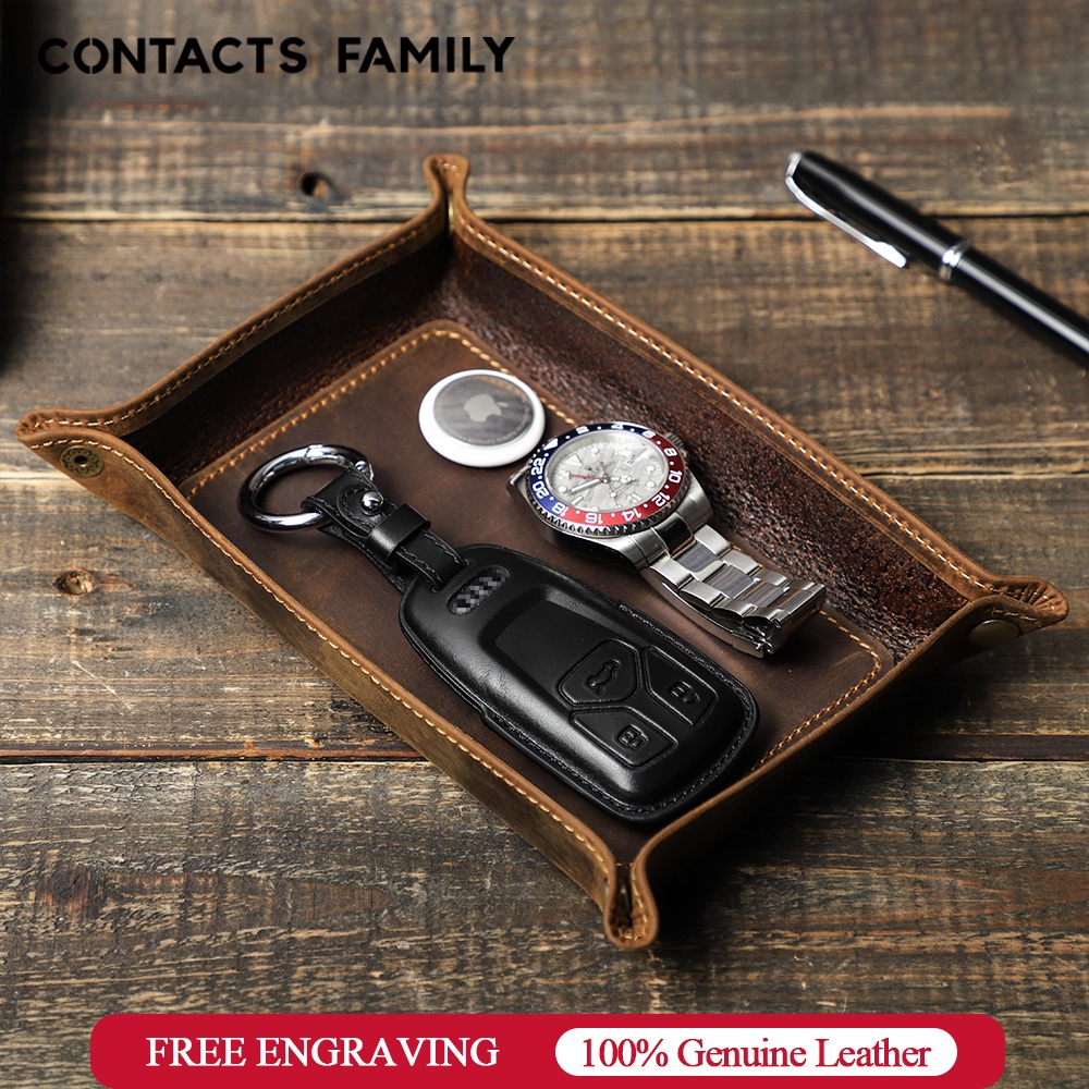 CONTACTS FAMILY 真皮桌面收納托盤首飾鑰匙盤家居裝飾骰子托盤錢包硬幣磨砂皮折疊收納盒