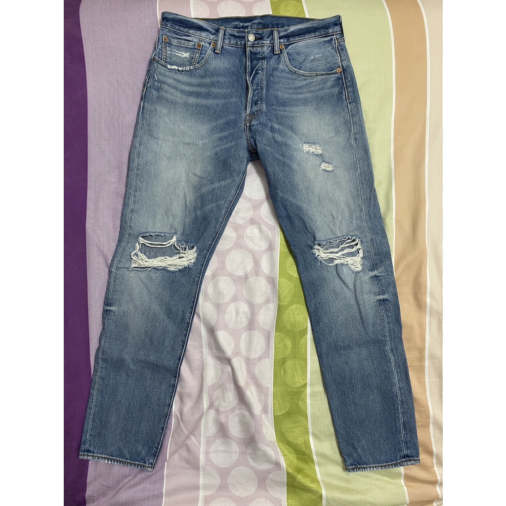 二手 LEVIS 501CT - 0068 牛仔長褲 W32 L32 上寬下窄 破壞 排扣 日本 OUTLET