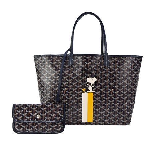 GOYARD SNOOPY 聯名款條紋塗料帆布LOGO子母購物包(小)｜JS Maxx官方旗艦館