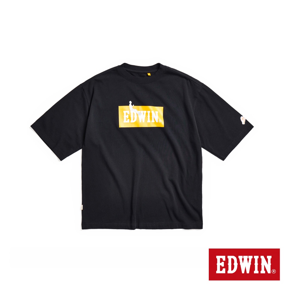 EDWIN 男款 橘標 LOGO上喝咖啡短袖T恤(黑色)