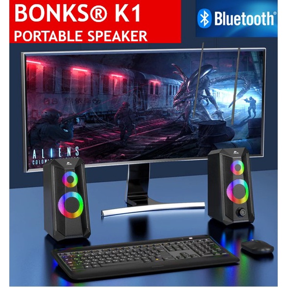 BONKS K1 USB Computer Speakers RGB Deep Bass Sound Box Speak