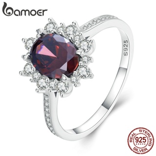 Bamoer 925 純銀紅鋯石結婚戒指時尚首飾情侶女士男士