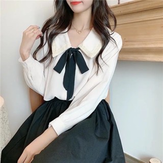 杏色襯衫2XL 大尺碼 女生長袖襯衫 OL 上班 翻領 送領帶 防曬衣 素色 學院風 時尚百搭 上衣 設計感小眾