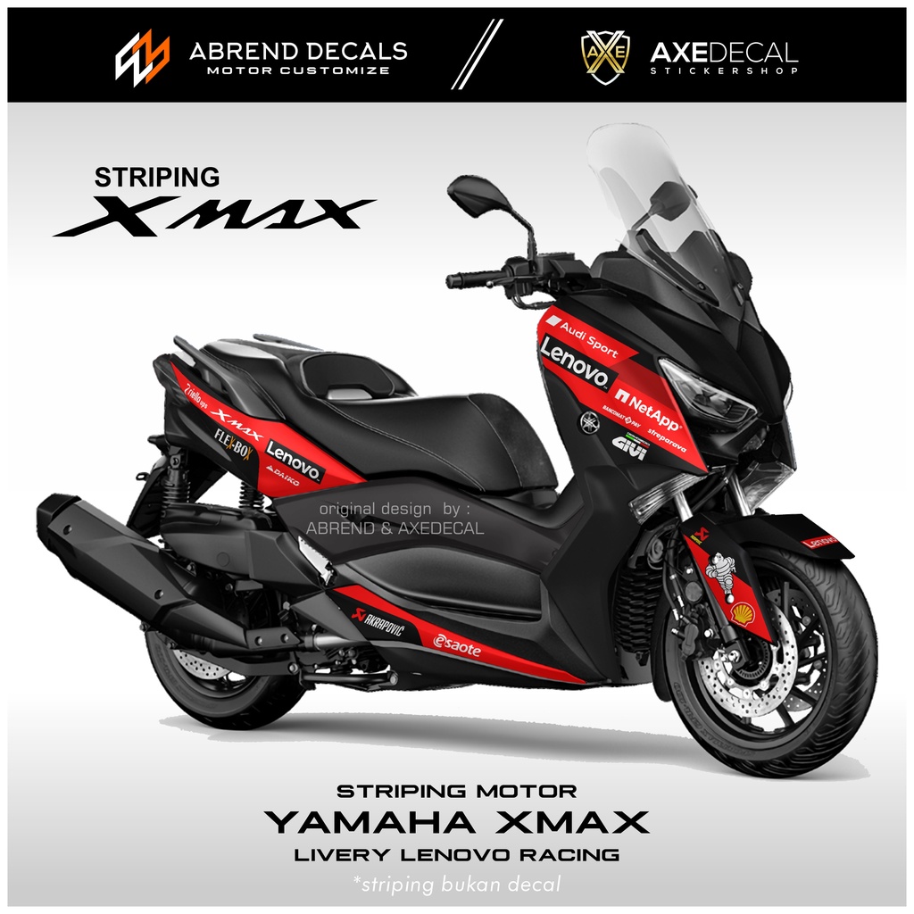 LENOVO 山葉 條紋雅馬哈 Xmax 塗裝聯想賽車貼紙摩托車 Xmax 設計定制庫存貼花清單變化