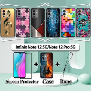 2 合 1 Infinix Note 12 5G Note 12 Pro 5G 手機殼帶鋼化玻璃曲面陶瓷螢幕保護膜音樂