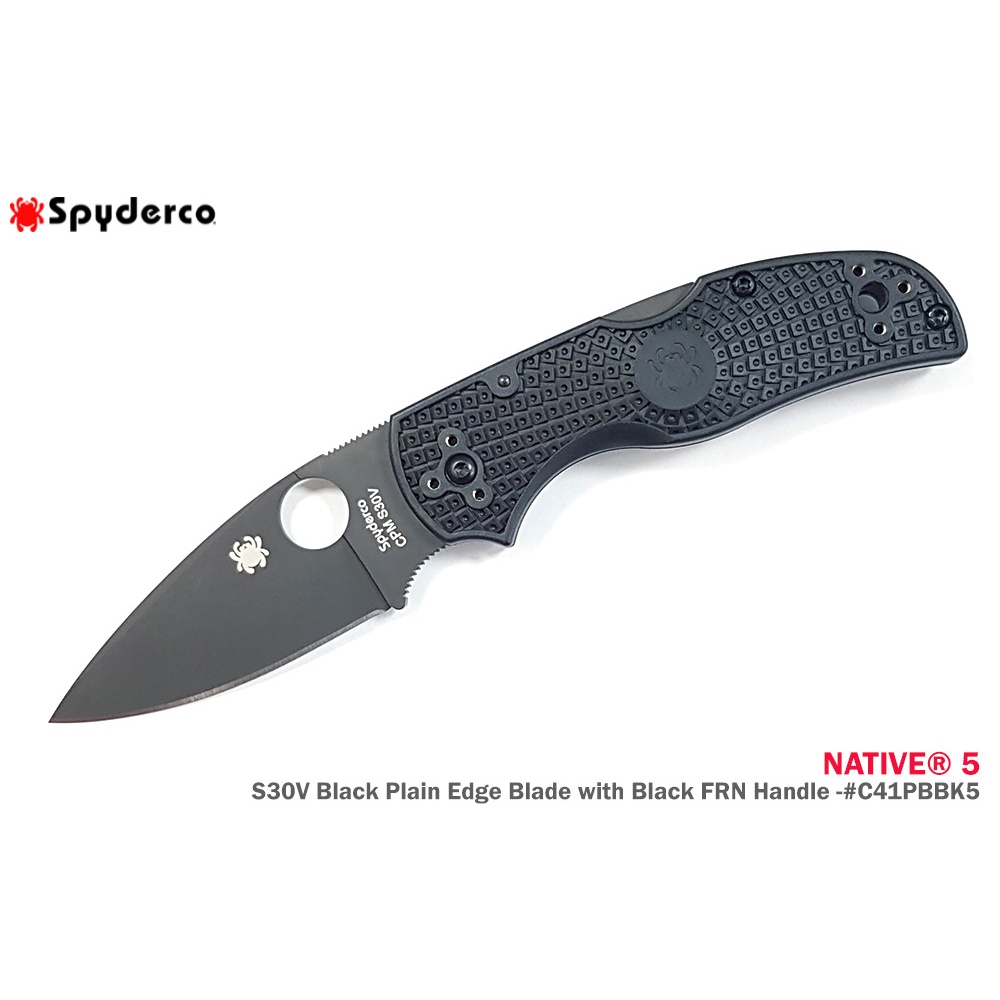 Spyderco Native 5 黑刃黑FRN柄全刃折刀 - S30V鋼(DLC處理)