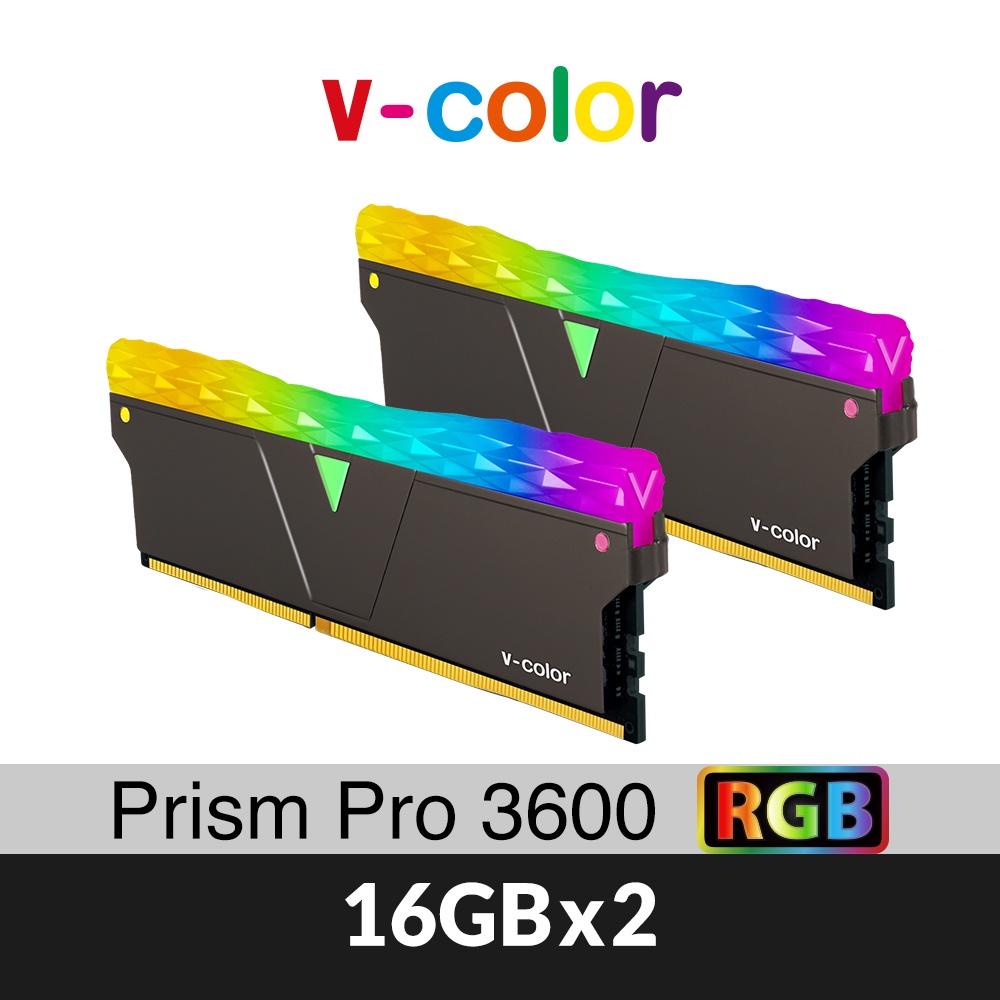 v-color全何 Prism Pro系列 DDR4 3600 32GB(16GBX2) RGB桌上型超頻記憶體(黑)
