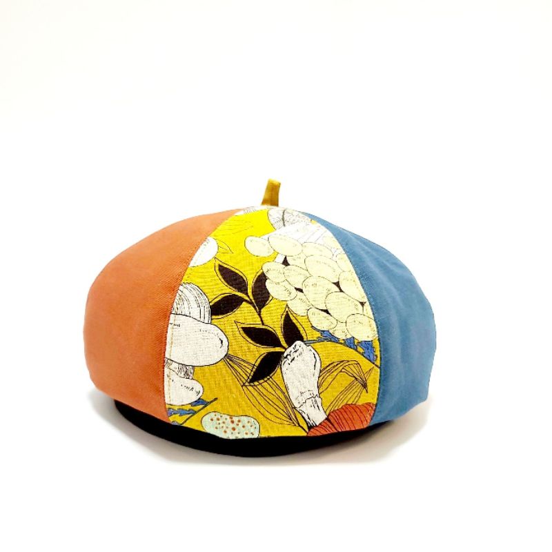 【HiGh MaLi】貝蕾帽/畫家帽/魔幻菇菇+橘+藍+咖啡邊條/拼色/生日禮物