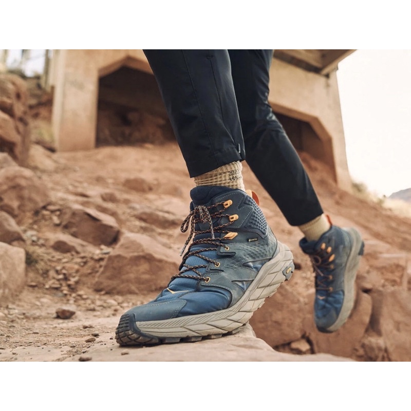 ⛰9成新  HOKA ONE ONE]男款 Anacapa Mid GTX 輕量中筒登山鞋/藍色 8.5號