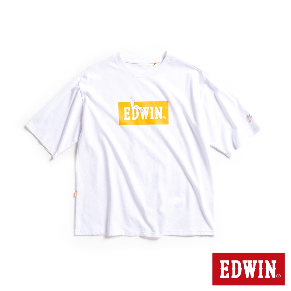 EDWIN 橘標 LOGO上喝咖啡短袖T恤(白色)-男款