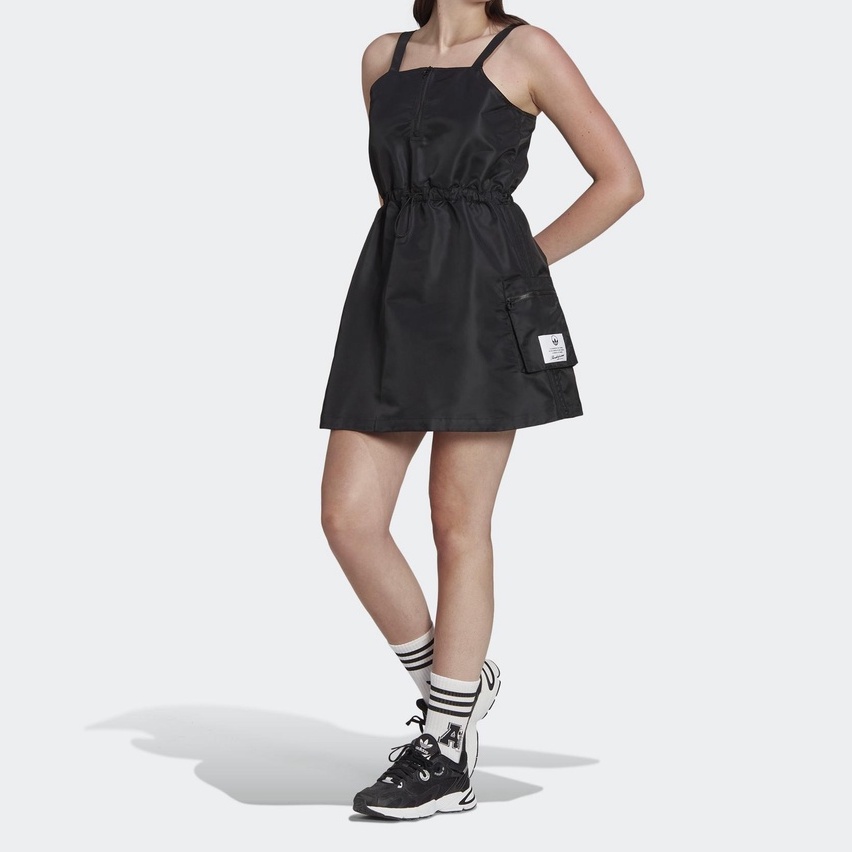 #小胖仔代購#Adidas Nylon Dress女連身洋裝國際版運動休閒工業風俏麗修身黑HL9066