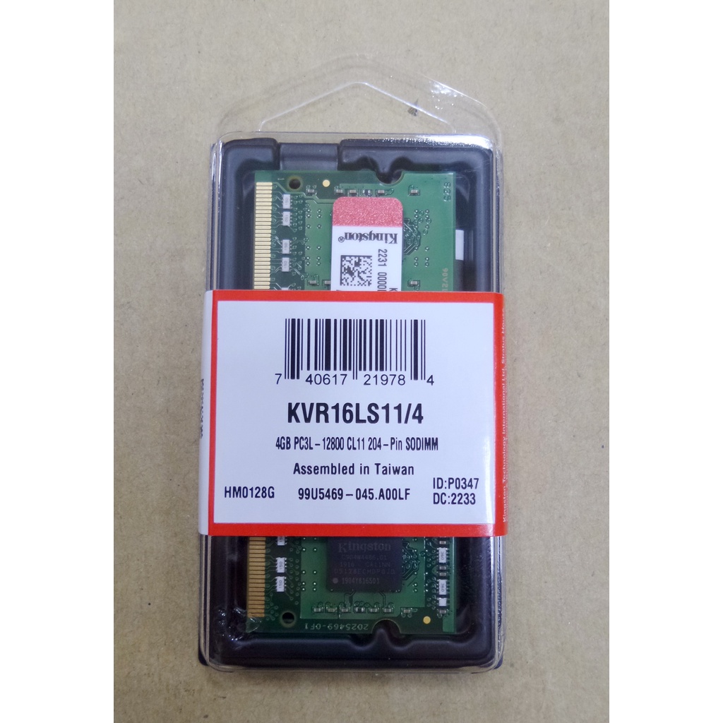 盒裝新品 / 金士頓 DDR3L 1600 4GB(KVR16LS11/4) 記憶體 / 筆電專用(低電壓)