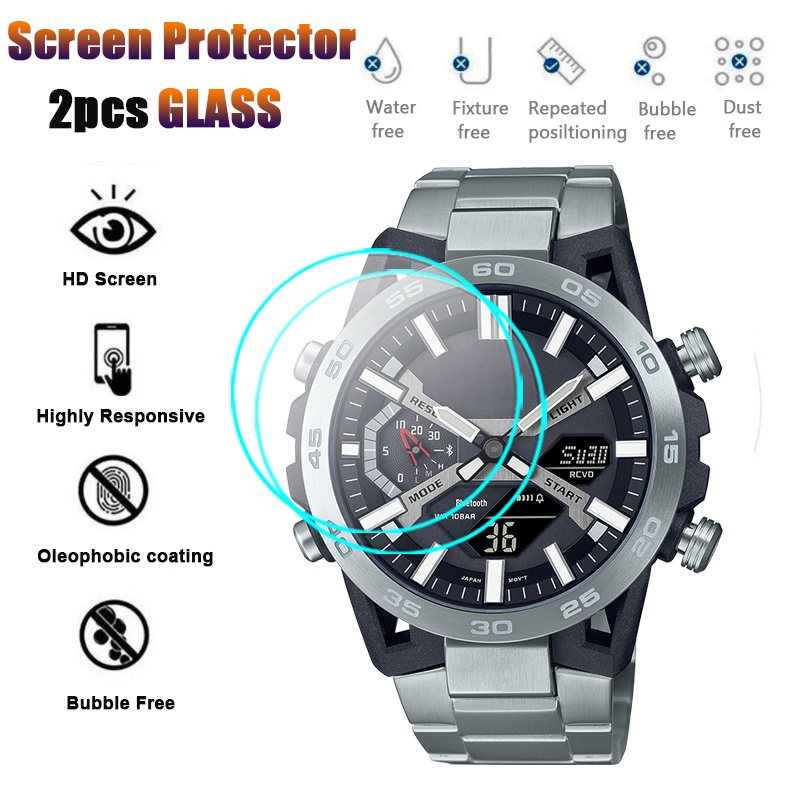 2片 HD透明荧幕保護膜適用於卡西歐EDIFICE ECB-2000D 2000DC 2000PB鋼化玻璃保護貼