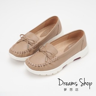 DREAMS SHOP 輕量 MIT真皮蝴蝶結莫卡辛休閒鞋 可可【JD11532】大尺碼女鞋37-46