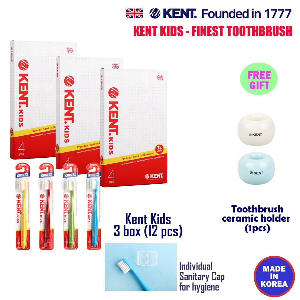 KENT Kids Toothbrush 兒童牙刷 3 盒套裝(12pcs)(免費陶瓷架) 環保超細超柔軟韓國牙刷