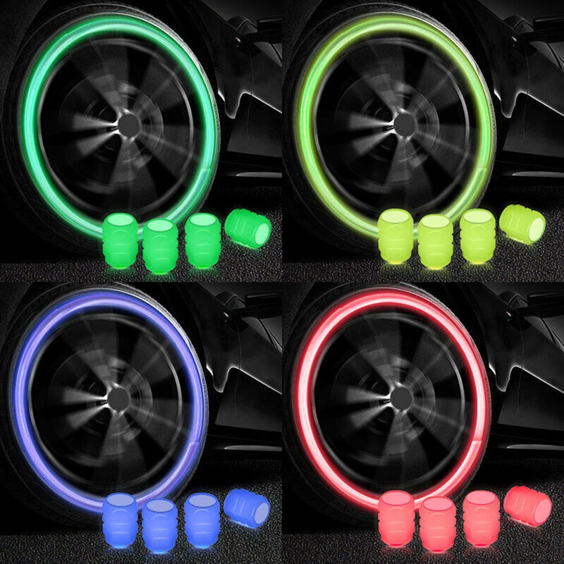 4pcs 通用熒光夜光輪胎氣門嘴蓋 / 汽車輪胎氣門嘴蓋綠色 / 黃色 / 藍色 / 紅色熒光粉 / 防塵裝飾輪胎輪輞桿
