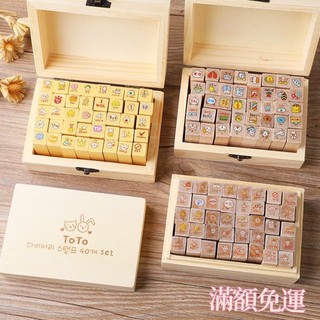 臣 005 兔兔貓咪 toto 動物印章 小插圖印章 套裝印章 40枚入 木質印章 套裝木質印章 手帳印章