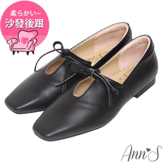 Ann’S超柔軟綿羊皮-芭蕾蝴蝶結2.0顯瘦小方頭平底便鞋-黑
