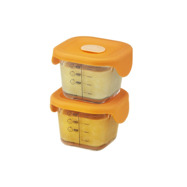 樂扣增量版寶寶副食品耐熱玻璃調理盒/方形/橘/260ML/二入彩盒(LLG519S2)(超取)
