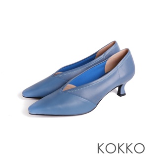 KOKKO微拉長鞋楦車線顯瘦跟鞋灰藍色