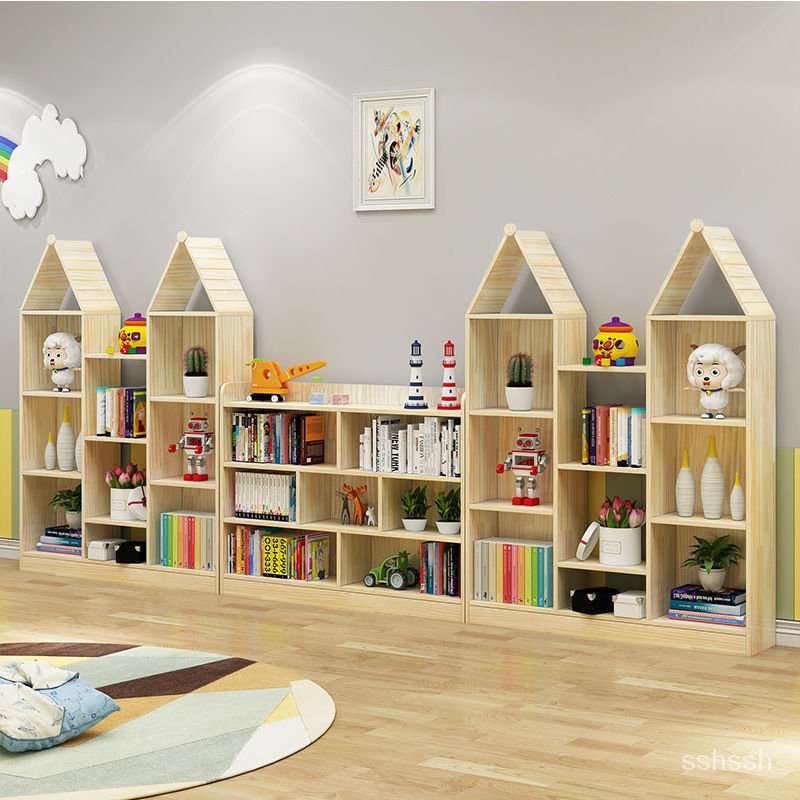 實木城堡書架落地多層玩具收納架簡約傢用矮書櫃繪本架 6MXV 書架 書櫃 收納架 置物架