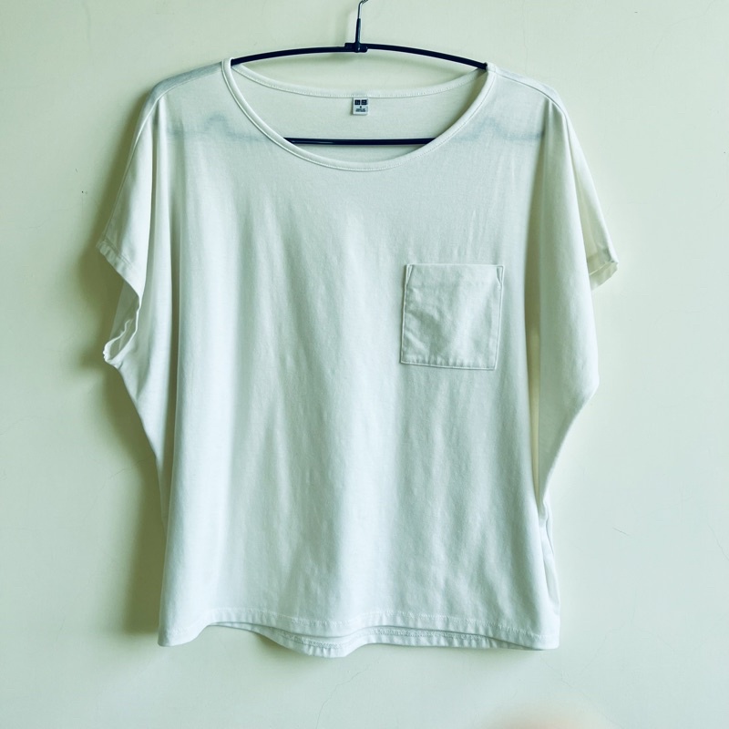 Uniqlo 白色 法式袖上衣 落肩短袖T恤 S (二手）