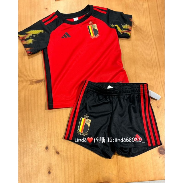 Linda❤️代購 ⚠️ Adidas 比利時 足球 紅魔鬼 套裝 童裝 世界盃 短袖 短褲 吸濕排汗 HE6635