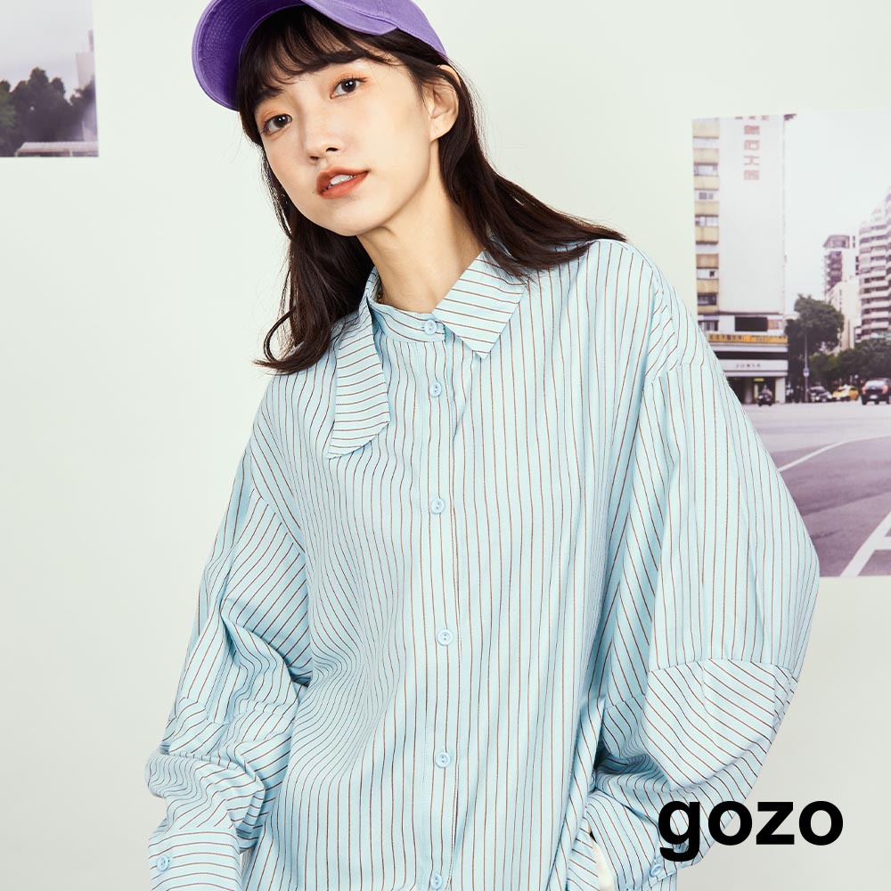 【gozo】minus-小高領垂墜滑料襯衫(淺綠_F)｜女裝 顯瘦 休閒