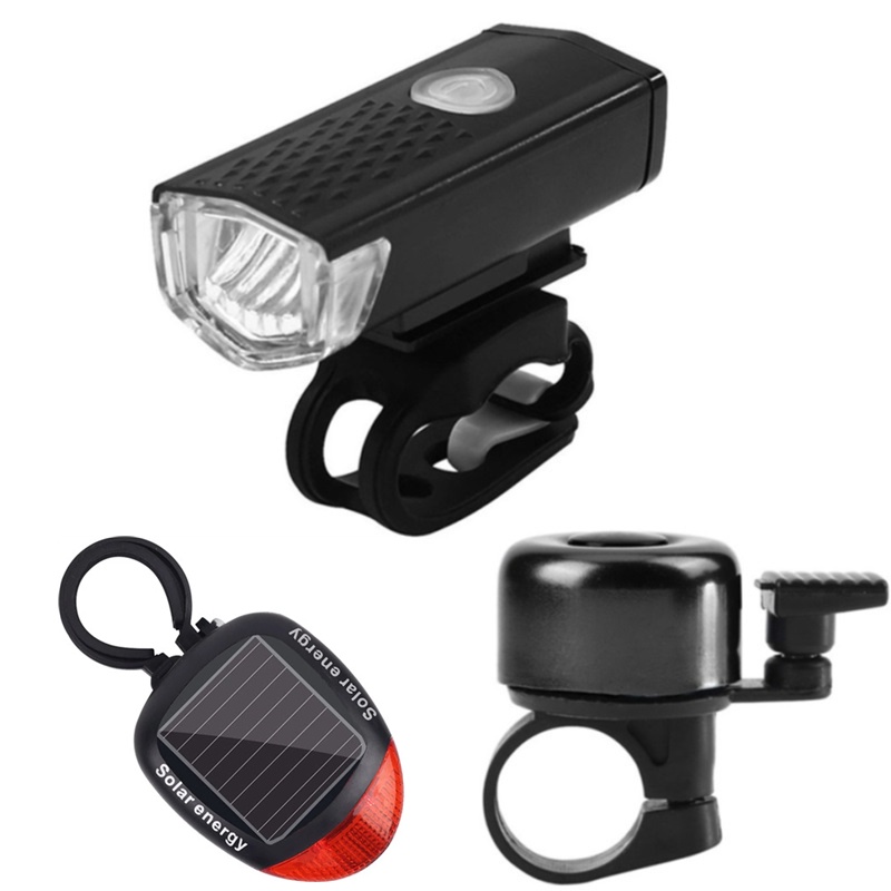 【24小時出貨】腳踏車組 LED燈 腳踏車USB充電前燈 太陽能尾燈 腳踏車前燈尾燈鈴組