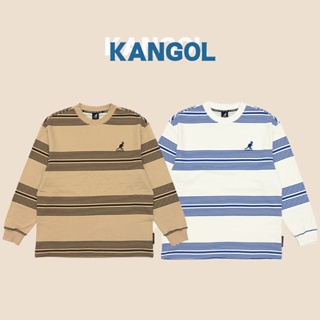 KANGOL 長袖 大學T 中性 白藍 深卡其 條紋圓領T 6255100700 6255100730