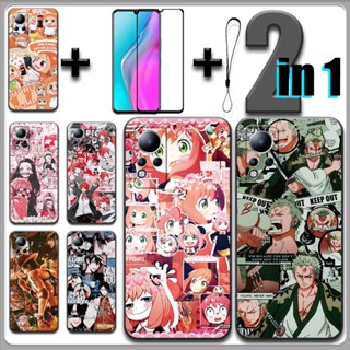 2 合 1 適用於 Infinix Note 11 手機殼帶鋼化玻璃陶瓷螢幕保護膜動漫