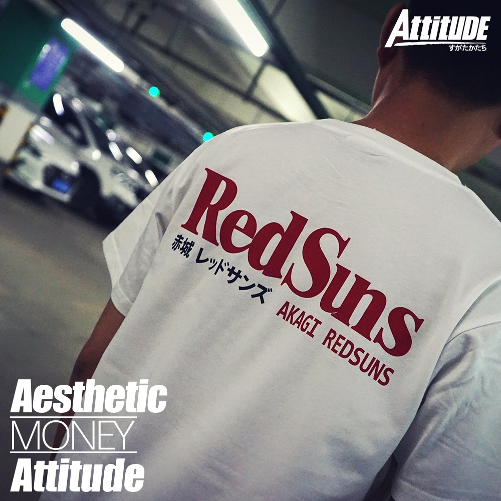態度態度日本 JDM 修飾初始 D Akagi REDSUNS 紅色太陽棉短袖 T 卹