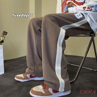 EMMA大尺碼 休閒長褲 寬腿褲 加大碼200斤個性ins潮學生秋冬褲子情侶衛褲 新款直筒褲男女同款