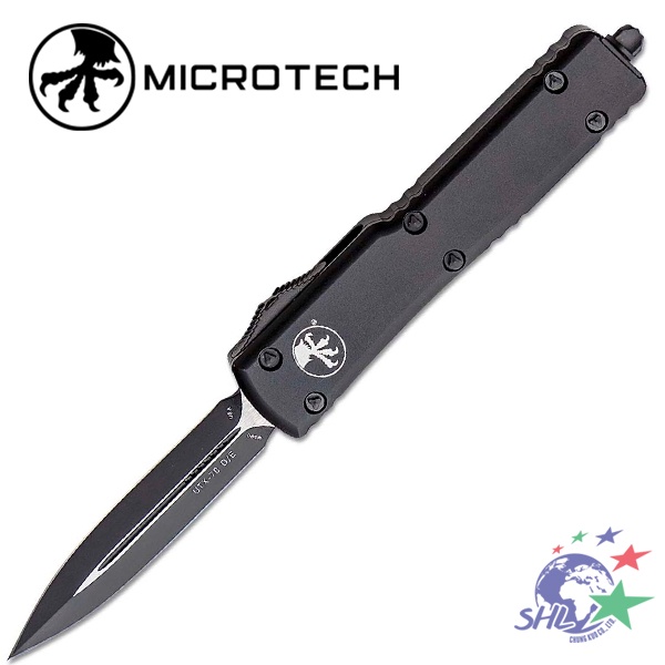 Microtech UTX70 D/E黑色鋁柄彈簧折刀 / 黑平刃 / 147-1T
