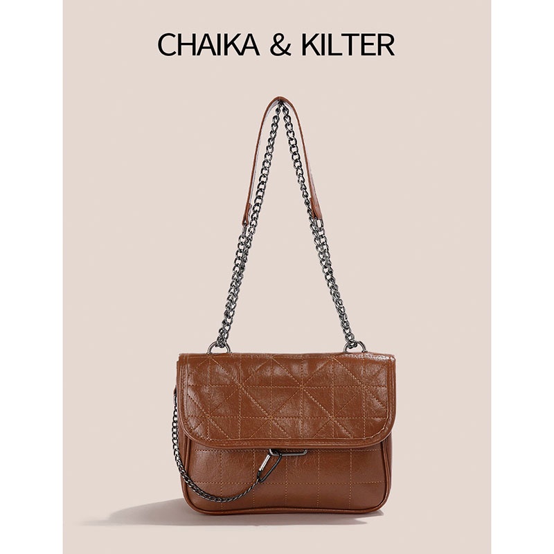 Chaika Kilter 女士純色深色圖案鏈純色復古秋冬單肩斜肩帶腋下包 CK1389