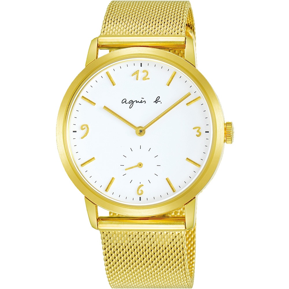 agnes b.法式風情簡約米蘭帶手錶(BN4008X1)-白x金/38mm